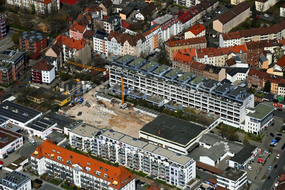 Luftaufnahme Fürth - Baustelle zum Neubau eines Wohn- und Geschäftshauses im Ortsteil Südstadt in Fürth im Bundesland Bayern, Deutschland