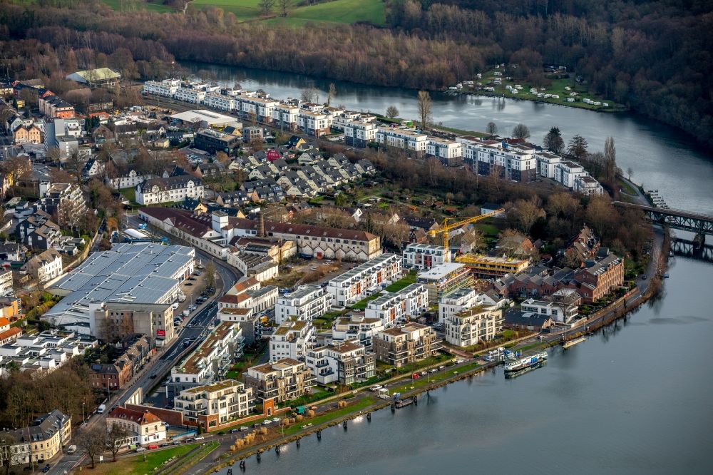 Luftbild Essen - Baustelle zum Neubau von Wohnanlage und Wohnpark Wohnen am Ruhrbogen am Ufer der Ruhr in Kettwig im Bundesland Nordrhein-Westfalen