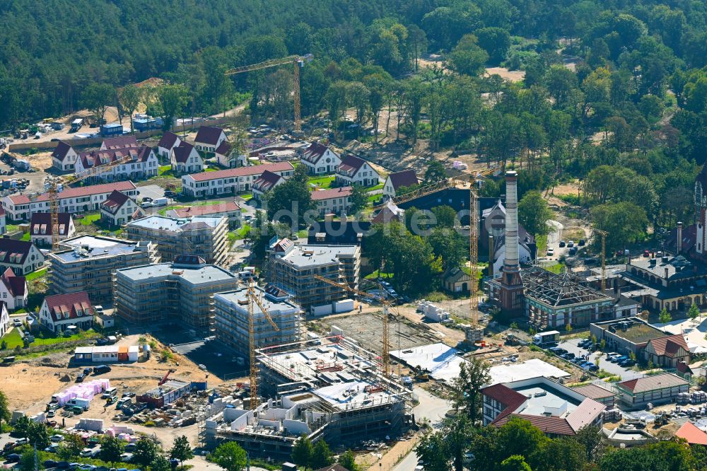 Beelitz von oben - Baustelle zum Neubau eines Wohngebiets Quartier Beelitz-Heilstätten in Beelitz im Bundesland Brandenburg, Deutschland