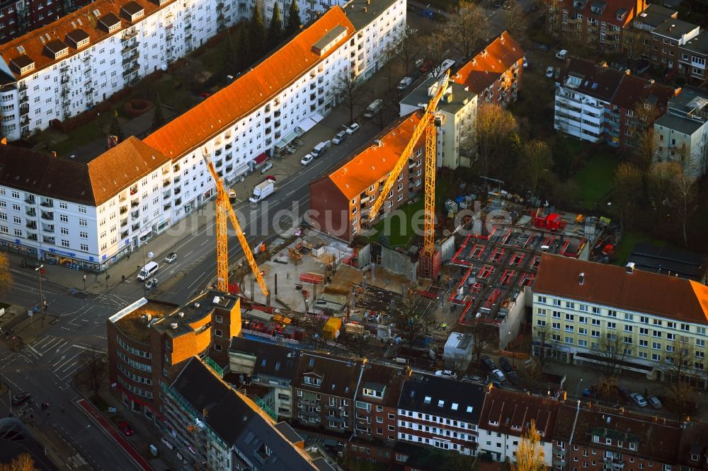 Luftbild Hamburg - Baustelle zum Neubau eines Wohnhauses BARMBEKER BOGEN im Ortsteil Barmbek in Hamburg, Deutschland