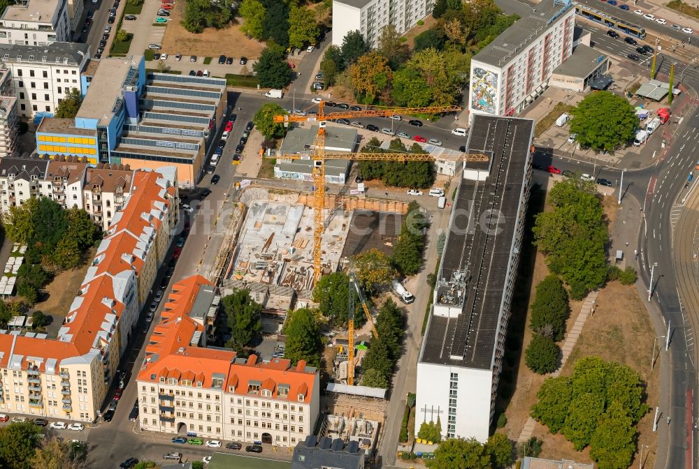 Luftaufnahme Leipzig - Baustelle zum Neubau eines Wohnhauses an der Bernhard-Göring-Straße in Leipzig im Bundesland Sachsen, Deutschland
