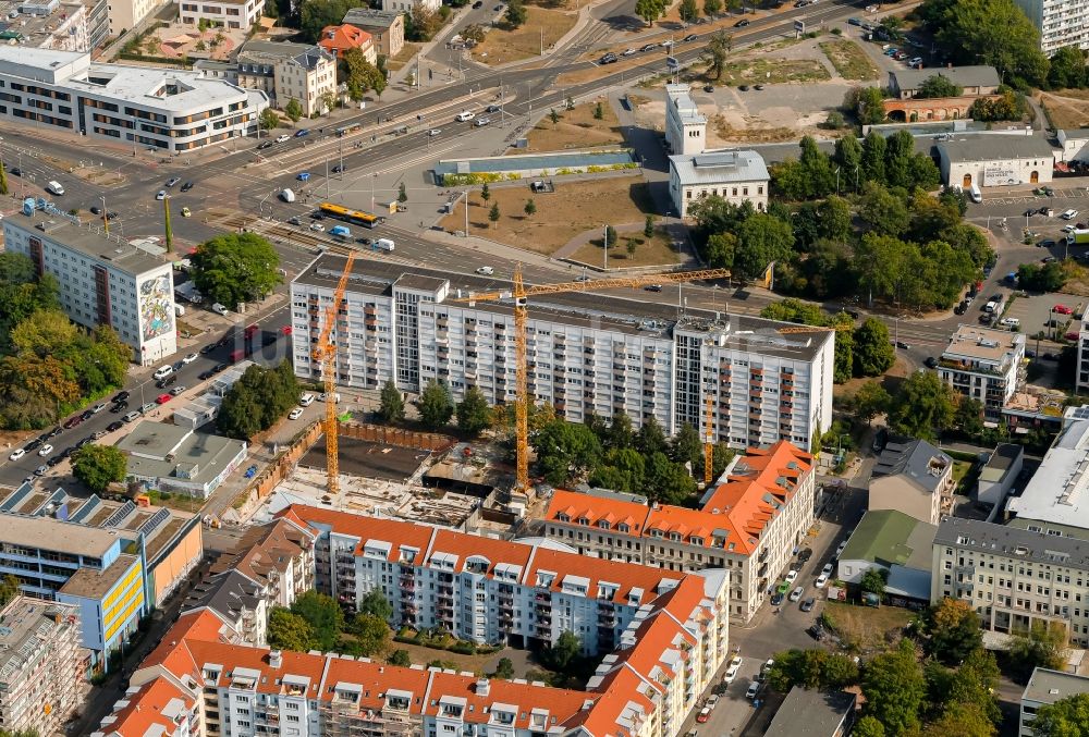 Luftbild Leipzig - Baustelle zum Neubau eines Wohnhauses an der Bernhard-Göring-Straße in Leipzig im Bundesland Sachsen, Deutschland