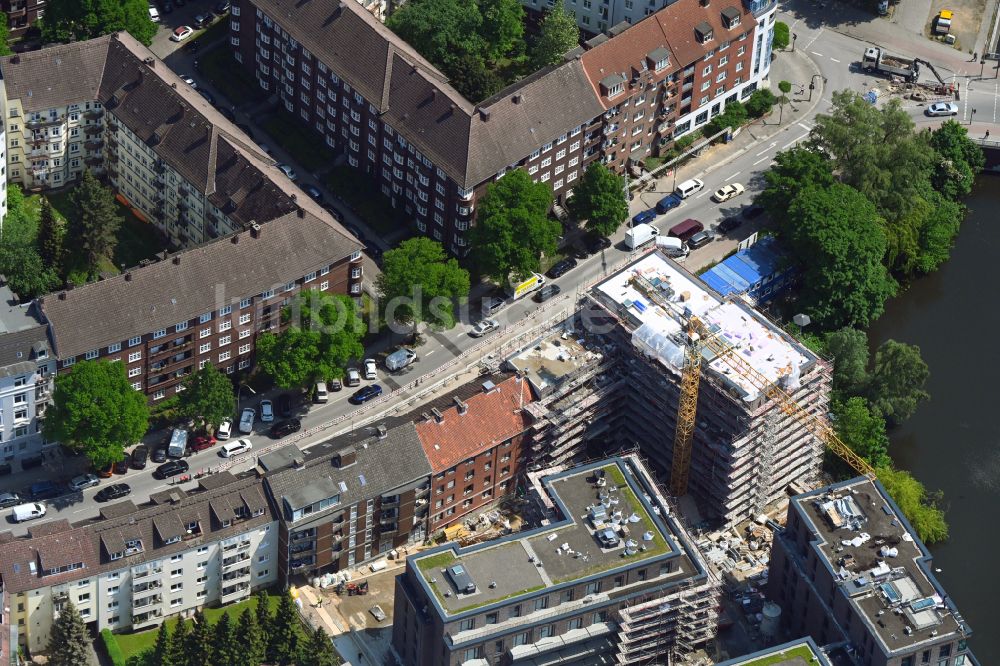 Luftaufnahme Hamburg - Baustelle zum Neubau eines Wohnhauses im Blockhouse-Quartier an der Hufnerstraße - Osterbekkai in Hamburg, Deutschland