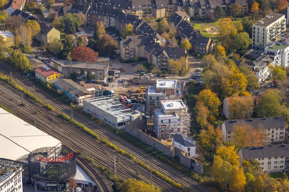 Bochum von oben - Baustelle zum Neubau eines Wohnhauses in Bochum im Bundesland Nordrhein-Westfalen, Deutschland