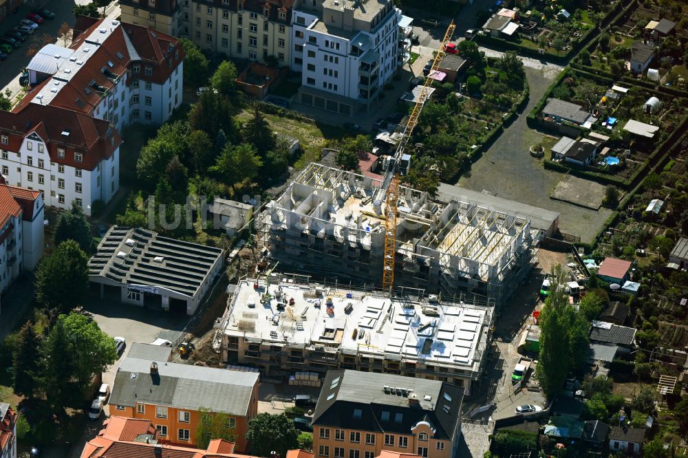 Dresden von oben - Baustelle zum Neubau eines Wohnhauses in Dresden im Bundesland Sachsen, Deutschland