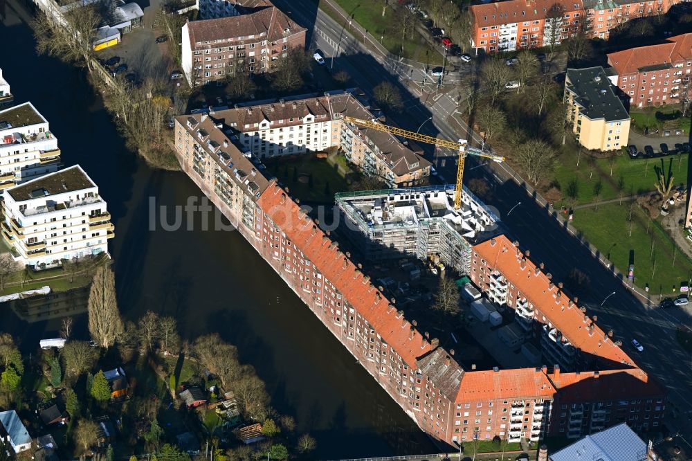 Luftbild Hamburg - Baustelle zum Neubau eines Wohnhauses an der Eiffestraße in Hamburg, Deutschland