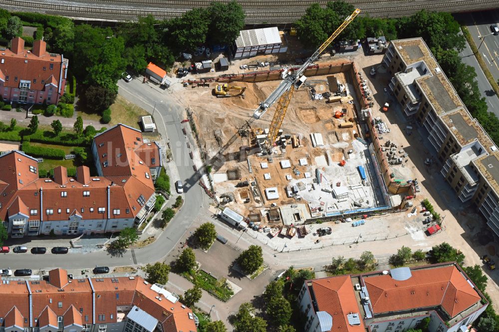 Nürnberg von oben - Baustelle zum Neubau eines Wohnhauses Europaplatz - Gertrud-Krüger-Weg in Nürnberg im Bundesland Bayern, Deutschland