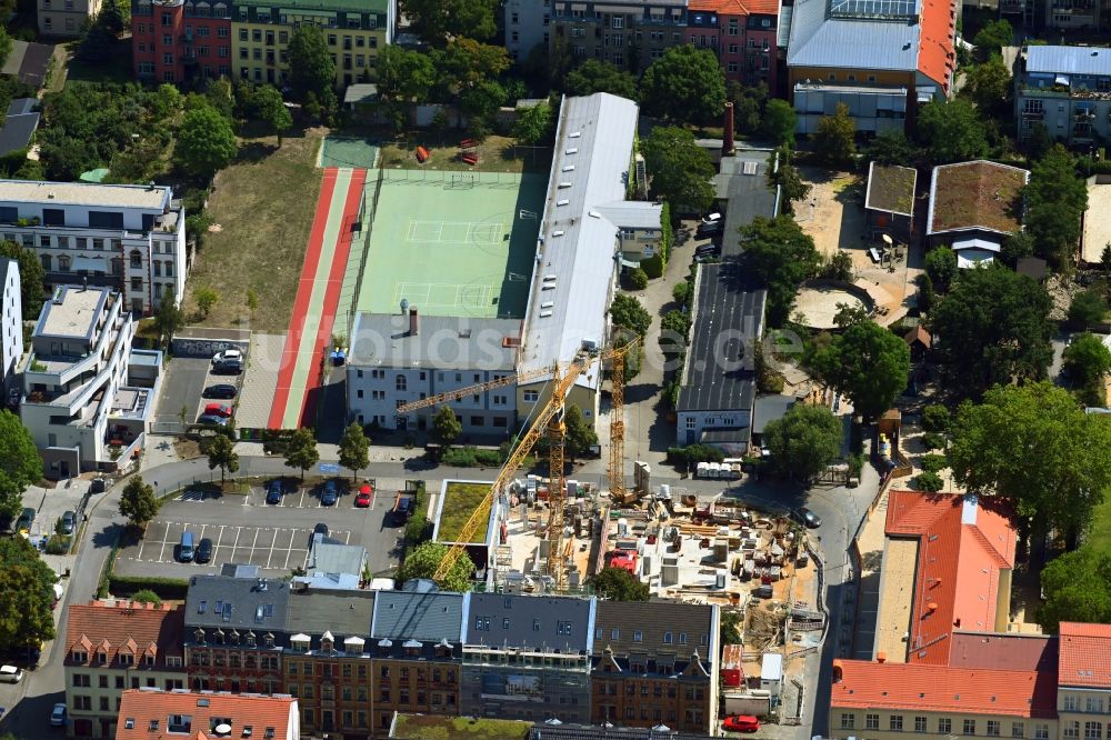 Luftbild Dresden - Baustelle zum Neubau eines Wohnhauses an der Görlitzer Straße in Dresden im Bundesland Sachsen, Deutschland