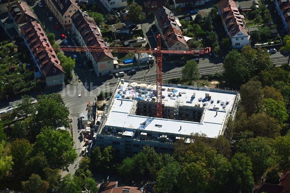Luftaufnahme Stuttgart - Baustelle zum Neubau eines Wohnhauses Hackstraße Ecke Abelsbergstraße im Ortsteil Ostheim in Stuttgart im Bundesland Baden-Württemberg, Deutschland