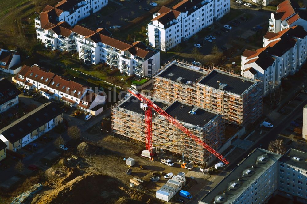 Luftaufnahme Bernau - Baustelle zum Neubau eines Wohnhauses an der Herkulesstraße in Bernau im Bundesland Brandenburg, Deutschland