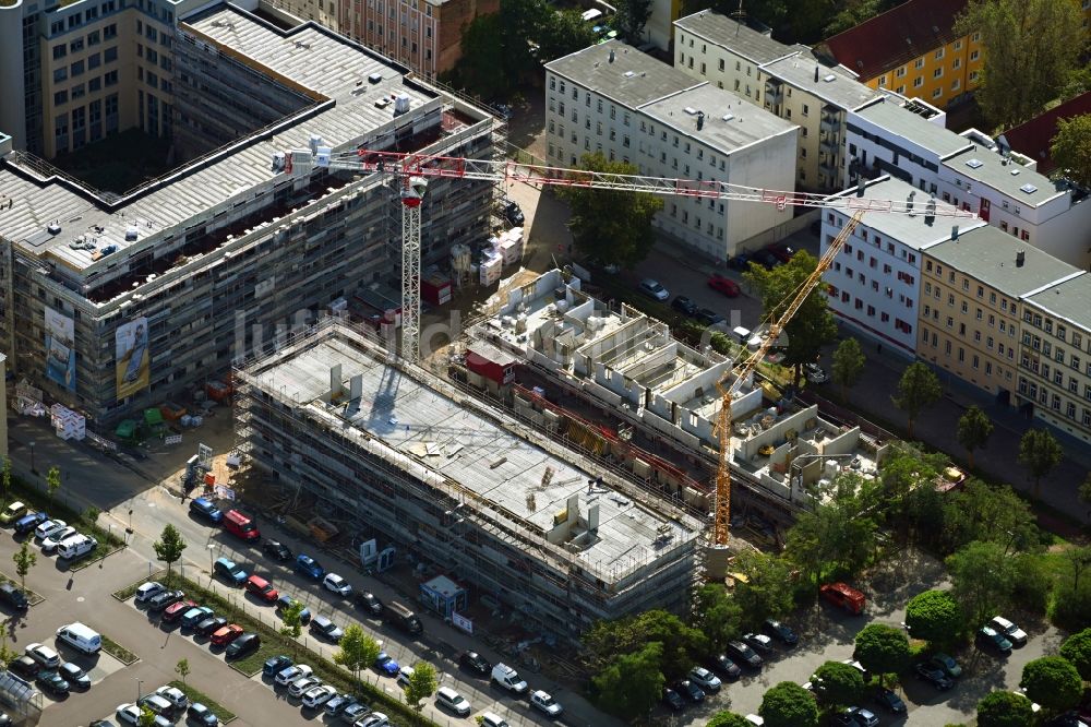 Luftbild Halle (Saale) - Baustelle zum Neubau eines Wohnhauses Hirschquartier in Halle (Saale) im Bundesland Sachsen-Anhalt, Deutschland
