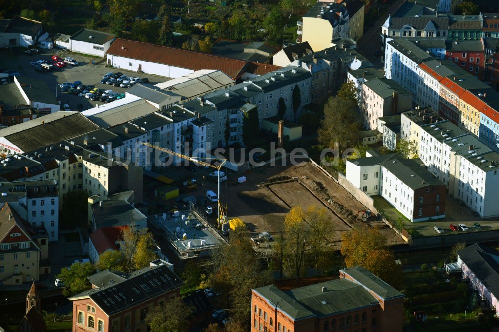 Luftaufnahme Brandenburg an der Havel - Baustelle zum Neubau eines Wohnhauses Jahnstraße Ecke Friesenstraße in Brandenburg an der Havel im Bundesland Brandenburg, Deutschland