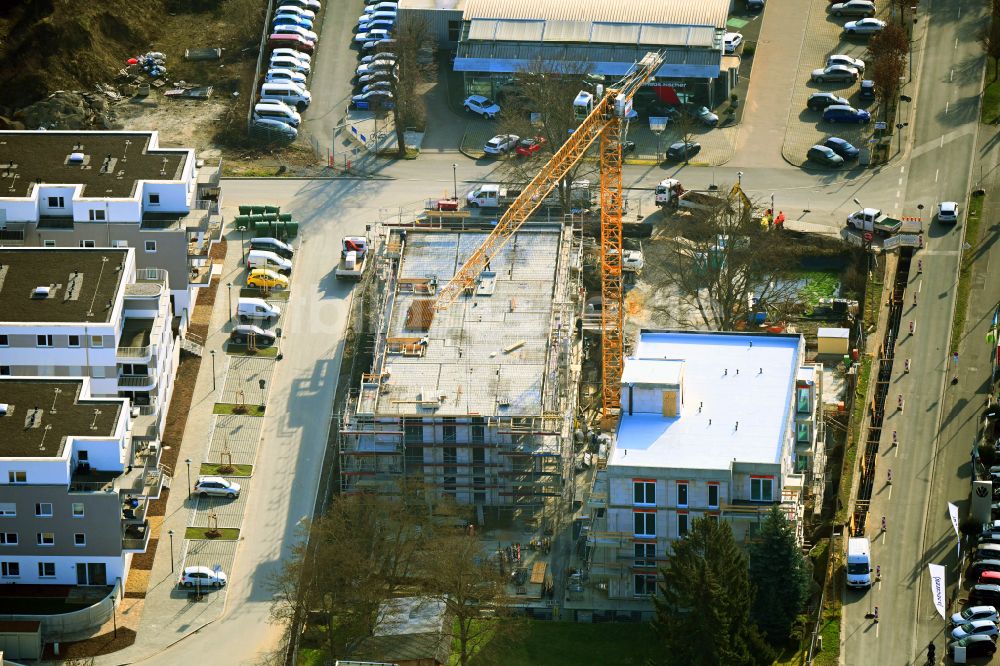 Luftaufnahme Jena - Baustelle zum Neubau eines Wohnhauses in Jena im Bundesland Thüringen, Deutschland