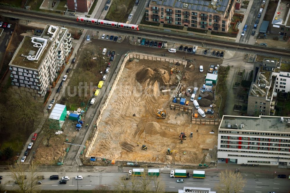 Hamburg von oben - Baustelle zum Neubau eines Wohnhauses Leo-Leistikow-Quartier im Ortsteil Barmbek-Süd in Hamburg, Deutschland
