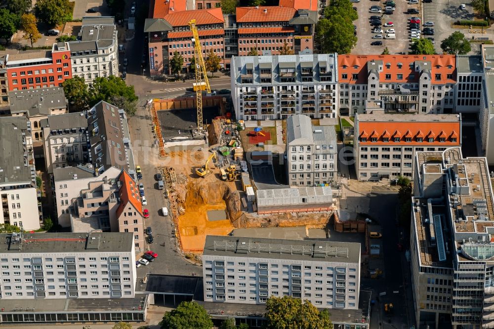 Luftbild Leipzig - Baustelle zum Neubau eines Wohnhauses Littstraße Ecke Schützenstraße im Ortsteil Zentrum-Ost in Leipzig im Bundesland Sachsen, Deutschland