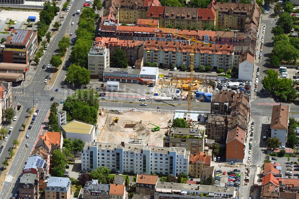 Nürnberg von oben - Baustelle zum Neubau eines Wohnhauses an der Maximilianstraße in Nürnberg im Bundesland Bayern, Deutschland