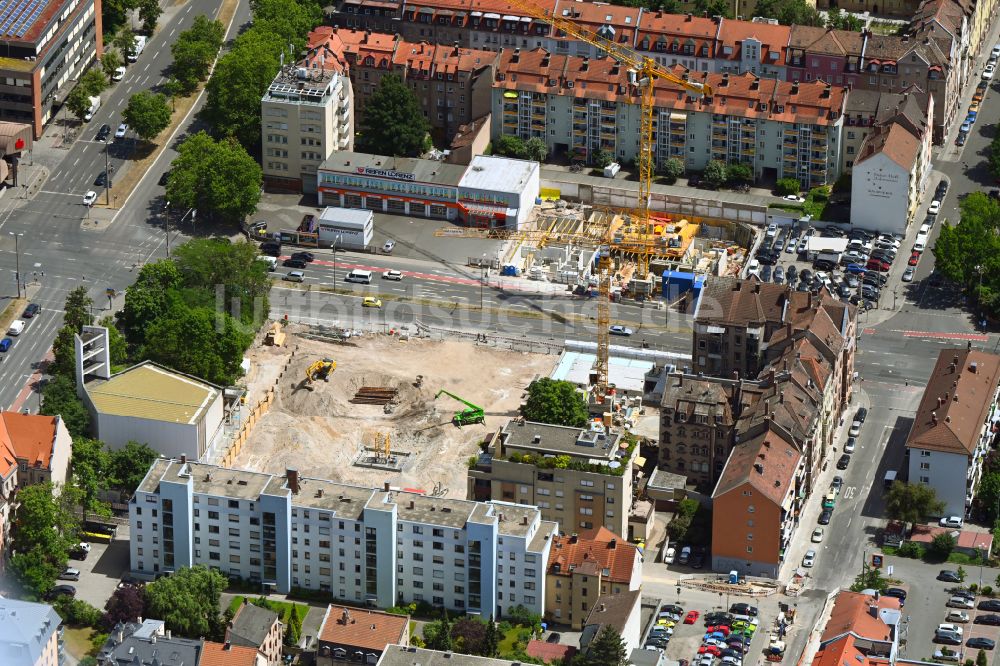 Nürnberg aus der Vogelperspektive: Baustelle zum Neubau eines Wohnhauses an der Maximilianstraße in Nürnberg im Bundesland Bayern, Deutschland