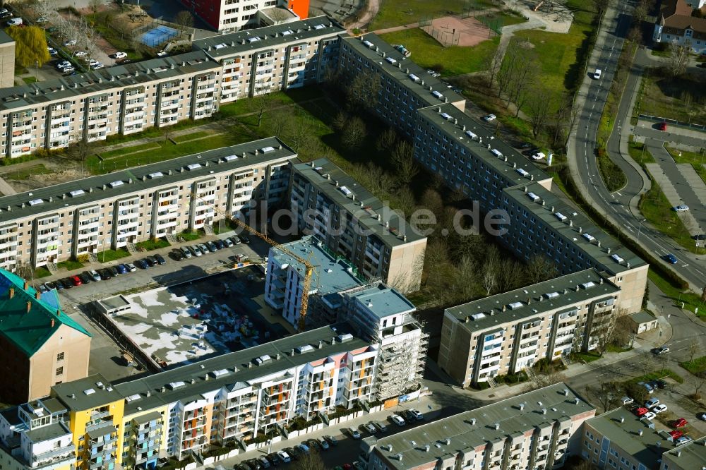 Luftbild Dessau - Baustelle zum Neubau eines Wohnhauses an der Muldstraße in Dessau im Bundesland Sachsen-Anhalt, Deutschland