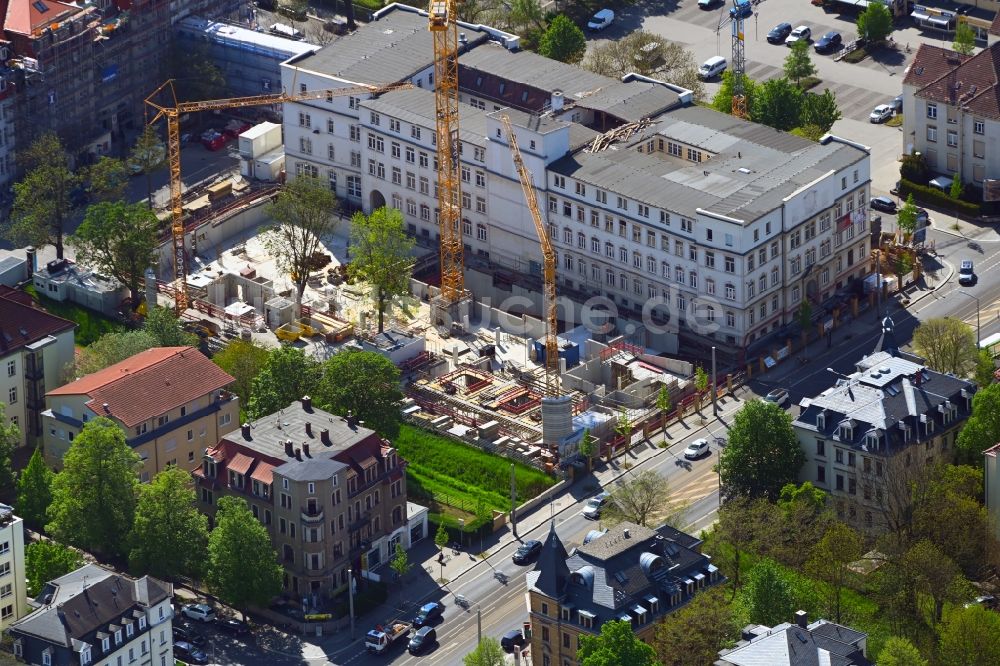 Luftbild Dresden - Baustelle zum Neubau eines Wohnhauses NEUE TABAKFABRIK F6 im Ortsteil Striesen in Dresden im Bundesland Sachsen, Deutschland