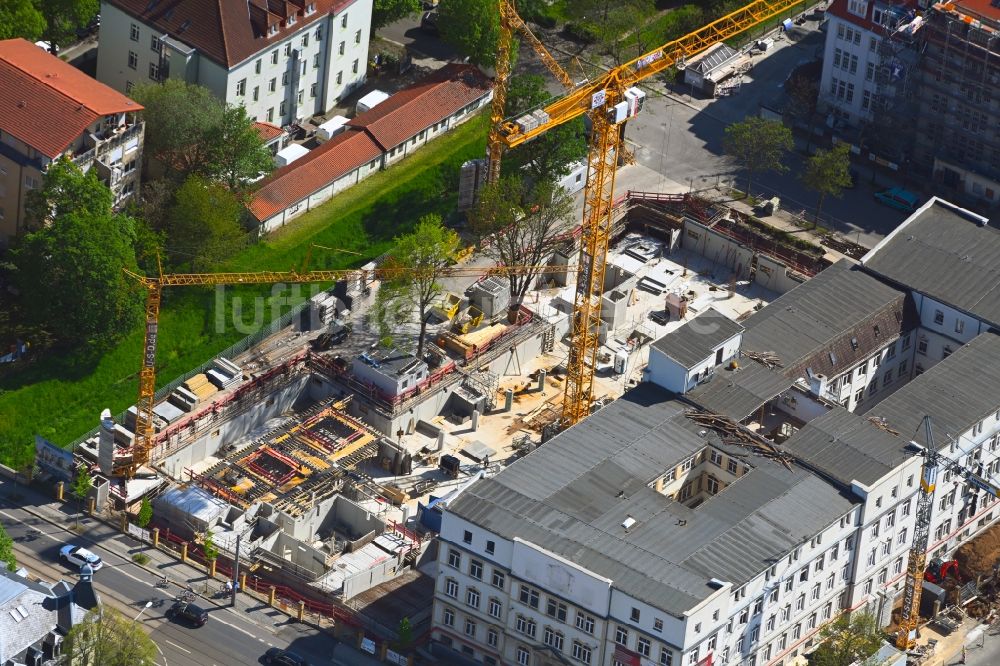 Luftaufnahme Dresden - Baustelle zum Neubau eines Wohnhauses NEUE TABAKFABRIK F6 im Ortsteil Striesen in Dresden im Bundesland Sachsen, Deutschland