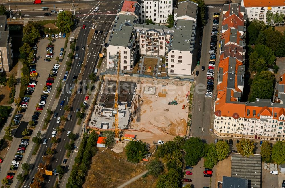 Luftaufnahme Leipzig - Baustelle zum Neubau eines Wohnhauses im Ortsteil Reudnitz in Leipzig im Bundesland Sachsen, Deutschland