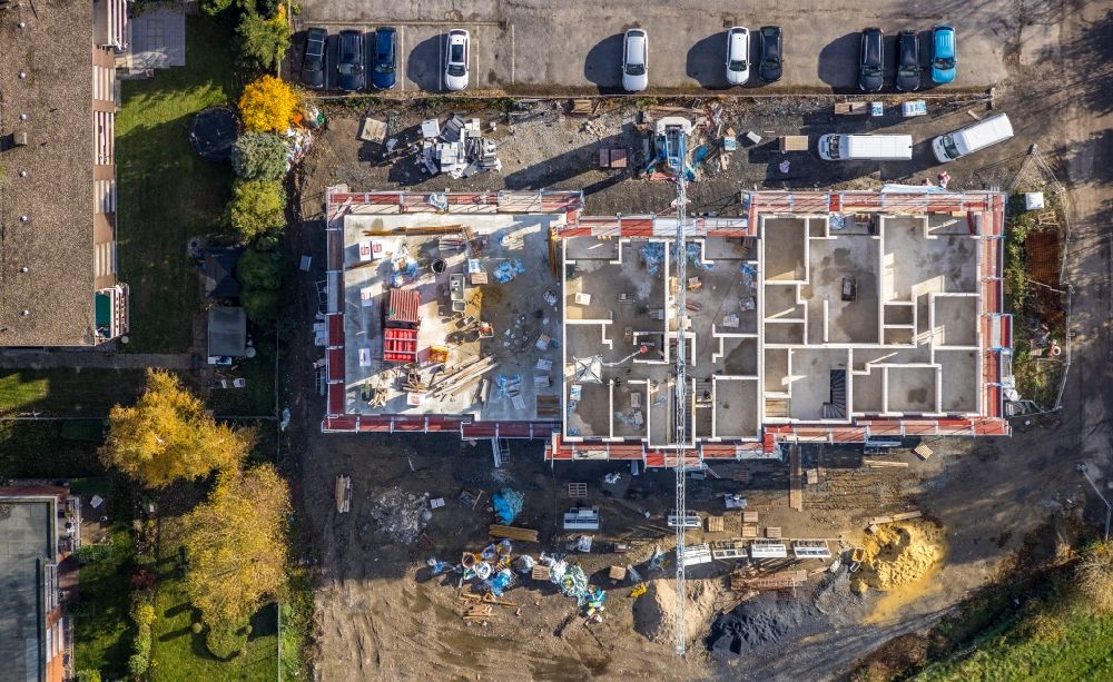 Luftbild Hamm - Baustelle zum Neubau eines Wohnhauses an der Röntgenstraße im Ortsteil Selmigerheide in Hamm im Bundesland Nordrhein-Westfalen, Deutschland