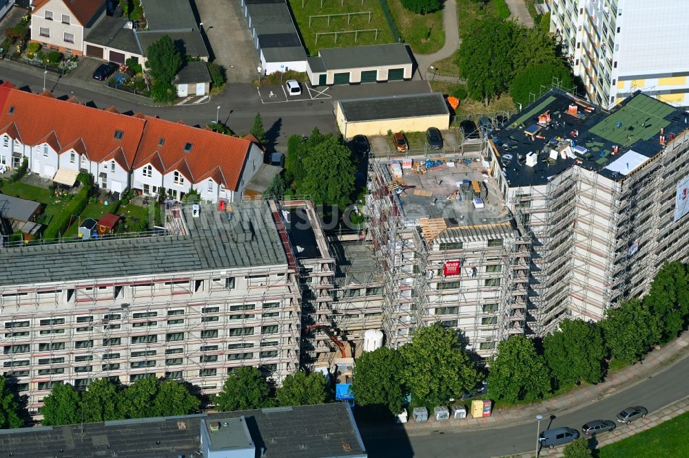 Luftbild Magdeburg - Baustelle zum Neubau eines Wohnhauses an der Salvador-Allende-Straße in Magdeburg im Bundesland Sachsen-Anhalt, Deutschland