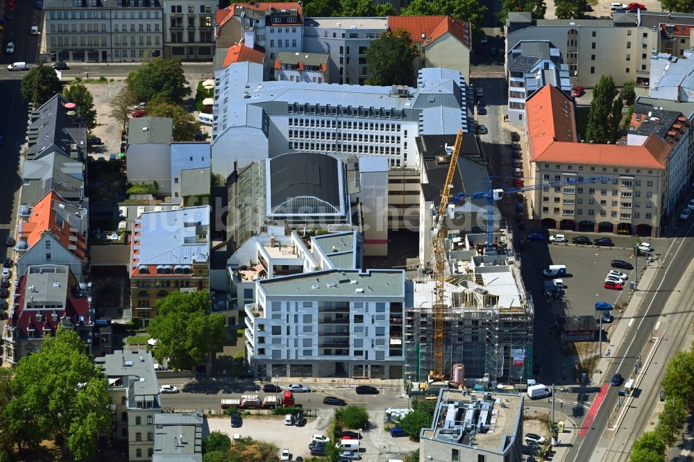 Luftaufnahme Leipzig - Baustelle zum Neubau eines Wohnhauses an der Talstraße Ecke Johannisplatz in Leipzig im Bundesland Sachsen, Deutschland