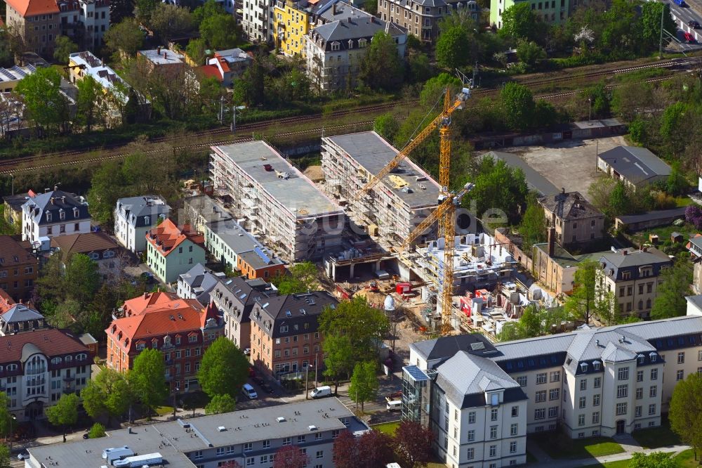Dresden von oben - Baustelle zum Neubau eines Wohnhauses Urban Village Dresden in Dresden im Bundesland Sachsen, Deutschland