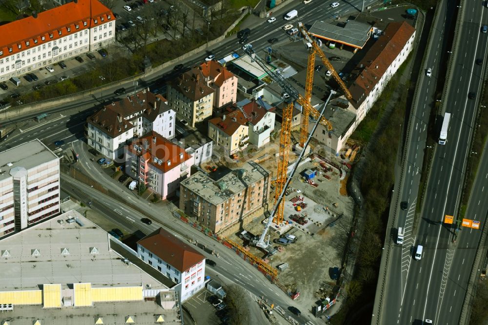 Würzburg von oben - Baustelle zum Neubau eines Wohnhauses an der Urlaubstraße in Würzburg im Bundesland Bayern, Deutschland
