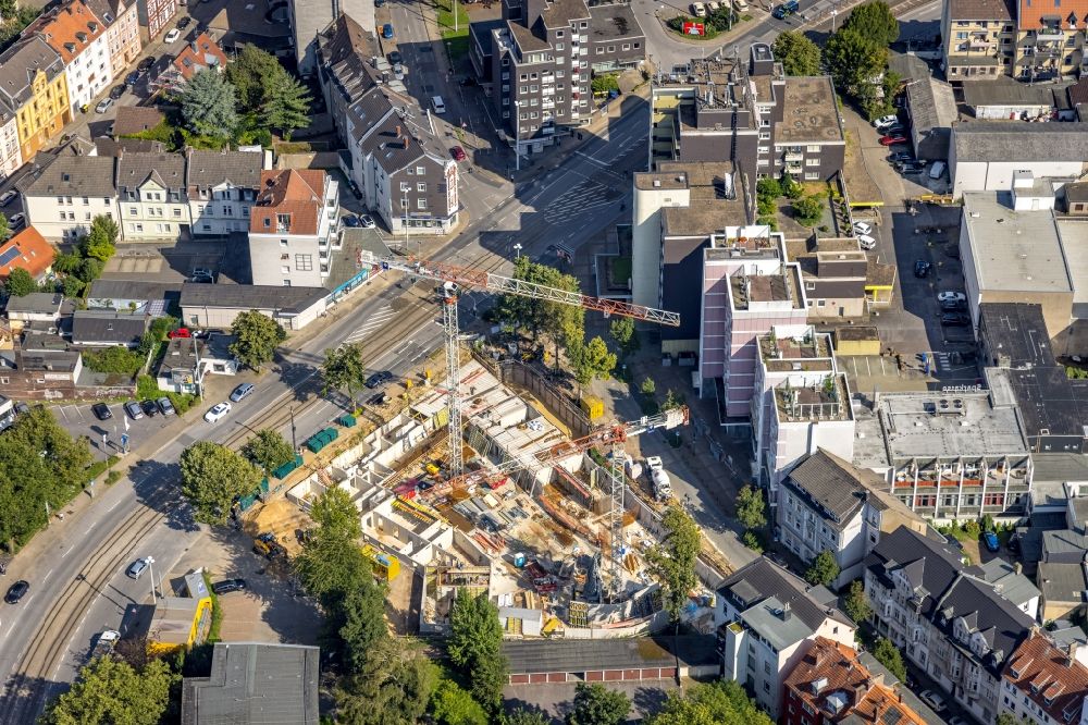 Luftbild Bochum - Baustelle zum Neubau eines Wohnhauses Voedestraße Ecke Friedrich-Ebert-Straße in Bochum im Bundesland Nordrhein-Westfalen, Deutschland