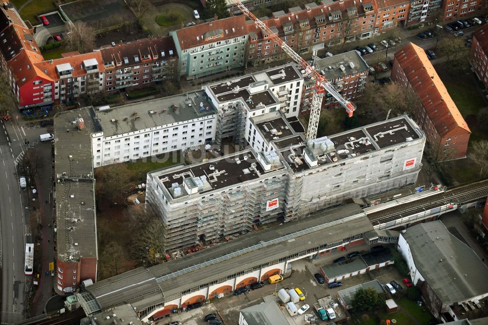 Luftaufnahme Hamburg - Baustelle zum Neubau eines Wohnhauses an der Vogelweide im Ortsteil Barmbek-Süd in Hamburg, Deutschland