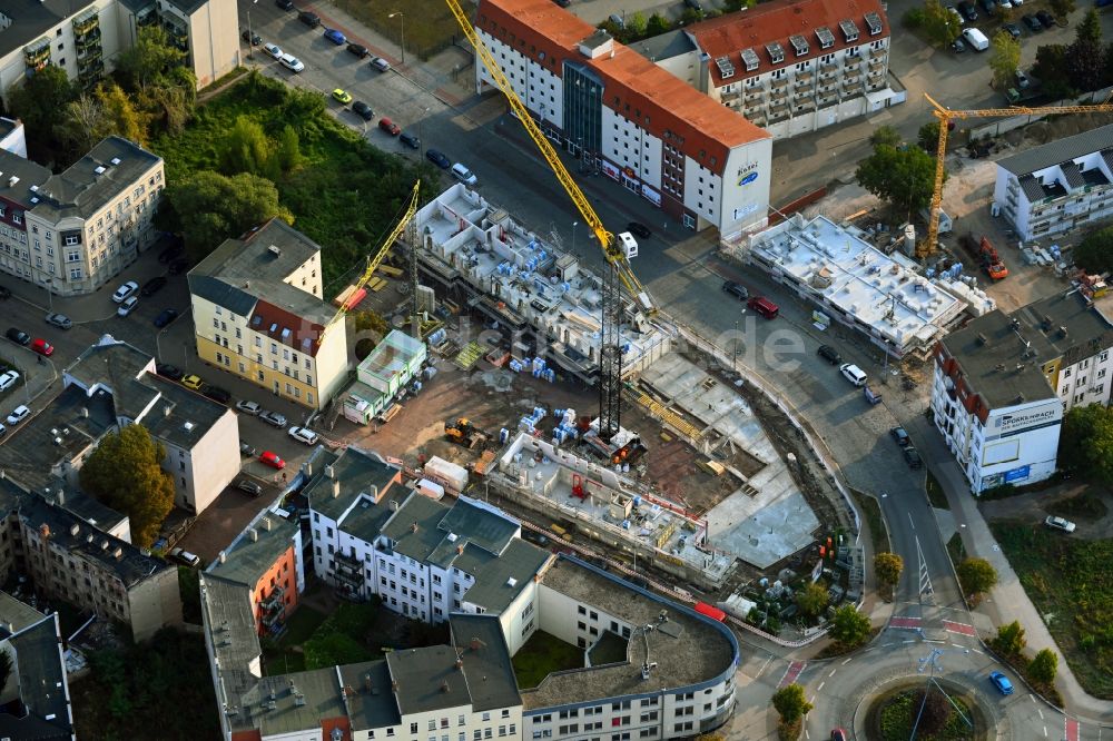 Luftbild Magdeburg - Baustelle zum Neubau eines Wohnhauses Wittenberger Platz in Magdeburg im Bundesland Sachsen-Anhalt, Deutschland
