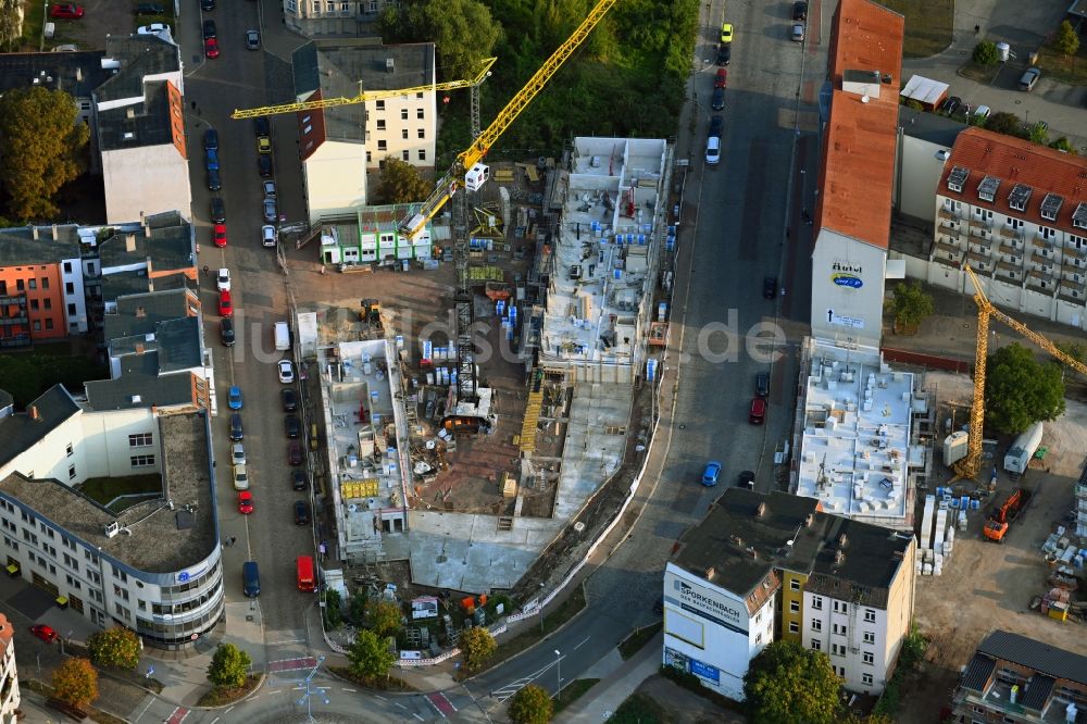 Luftaufnahme Magdeburg - Baustelle zum Neubau eines Wohnhauses Wittenberger Platz in Magdeburg im Bundesland Sachsen-Anhalt, Deutschland