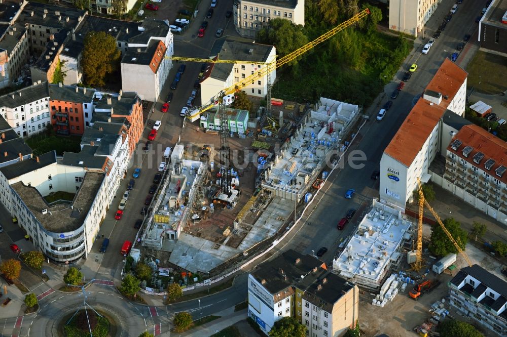 Magdeburg von oben - Baustelle zum Neubau eines Wohnhauses Wittenberger Platz in Magdeburg im Bundesland Sachsen-Anhalt, Deutschland