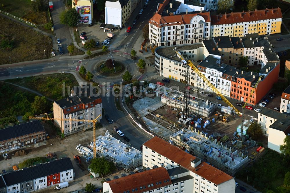 Luftaufnahme Magdeburg - Baustelle zum Neubau eines Wohnhauses Wittenberger Platz in Magdeburg im Bundesland Sachsen-Anhalt, Deutschland