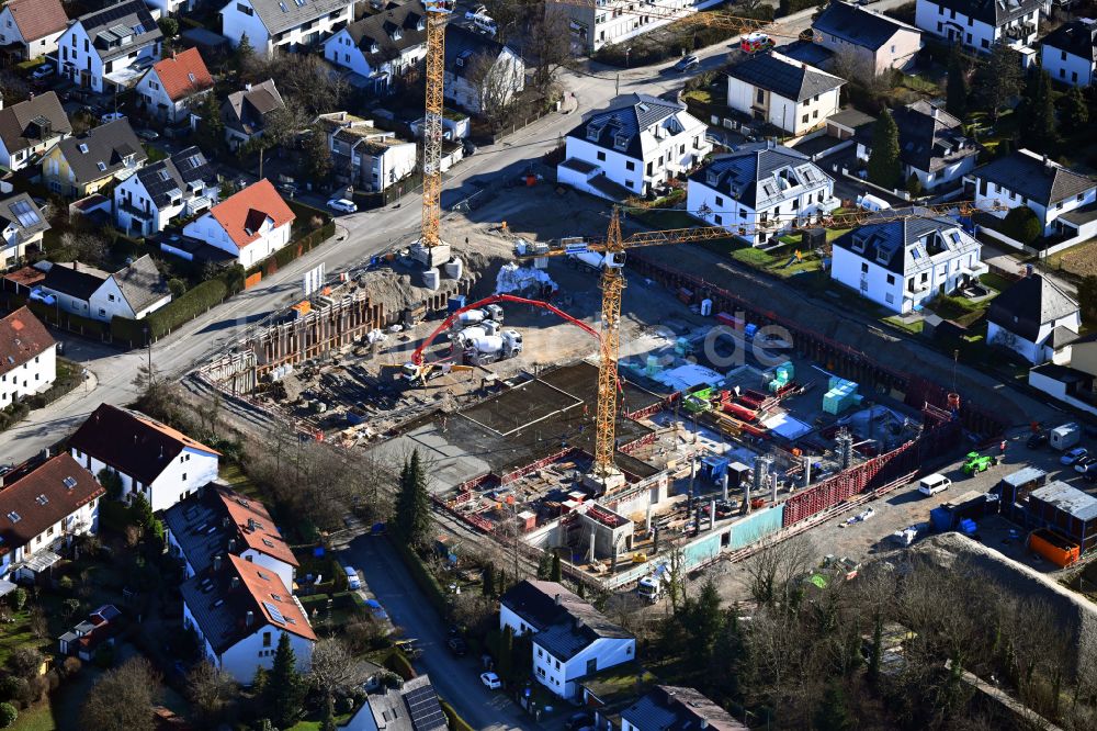 Luftbild München - Baustelle zum Neubau eines Wohnheim Wohnpflegeheim - Gebäude in München im Bundesland Bayern, Deutschland