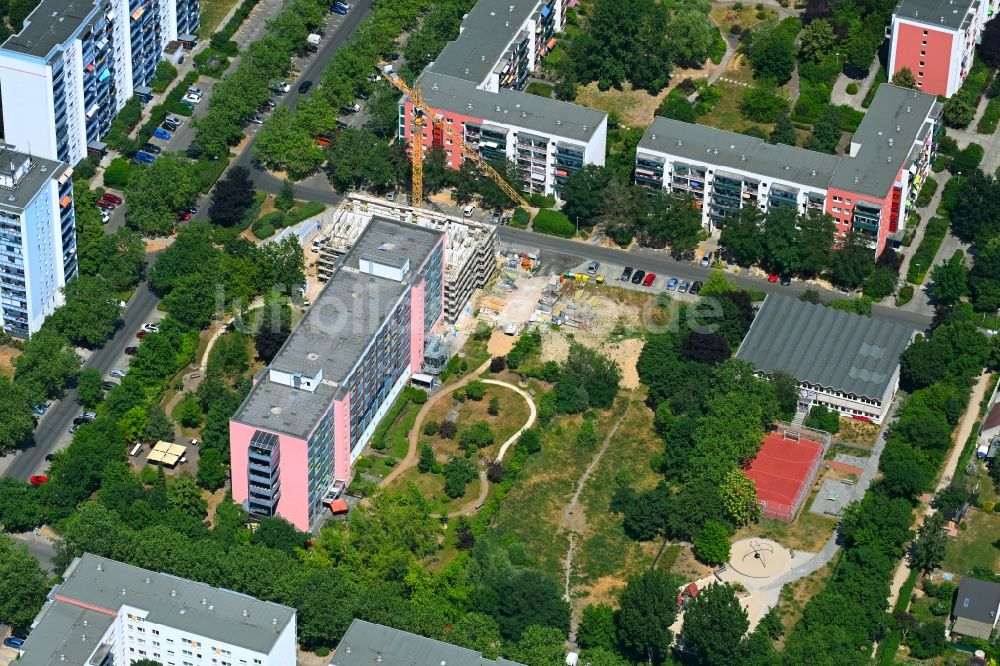 Berlin von oben - Baustelle zum Neubau eines Wohnheim Wohnpflegeheim - Gebäude Wohnpark am Cecilienplatz im Ortsteil Kaulsdorf in Berlin, Deutschland