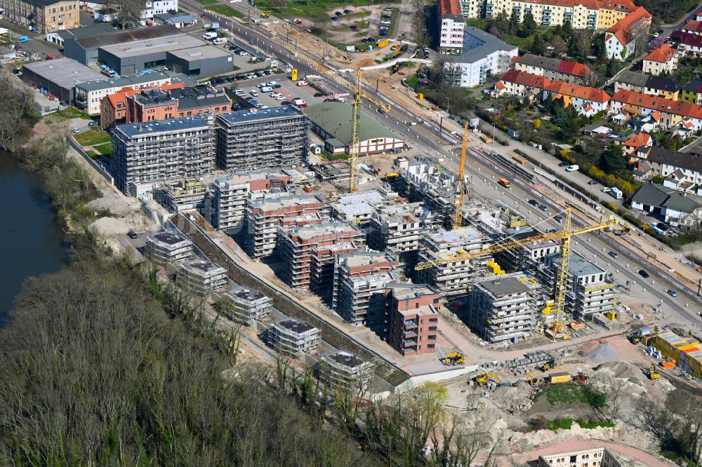 Halle (Saale) von oben - Baustelle zum Neubau von Wohnhäusern des Projektes Familienhäuser am Böllberger Weg in Halle (Saale) im Bundesland Sachsen-Anhalt, Deutschland