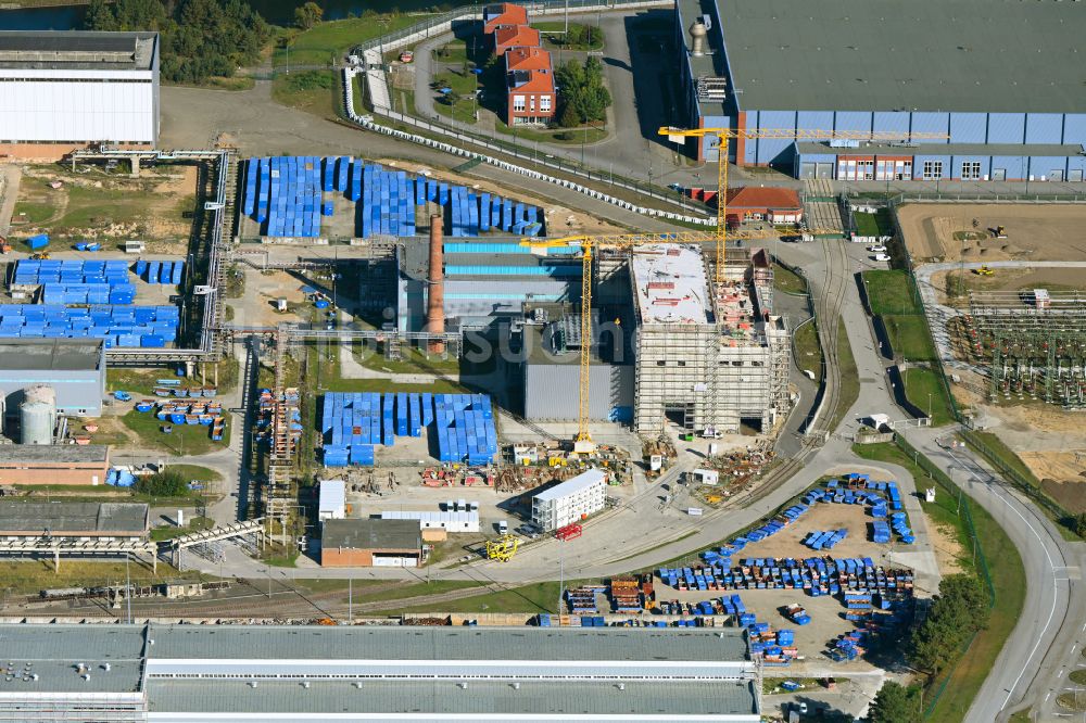 Rubenow von oben - Baustelle zum Neubau einer Zerlegehalle in Rubenow im Bundesland Mecklenburg-Vorpommern, Deutschland
