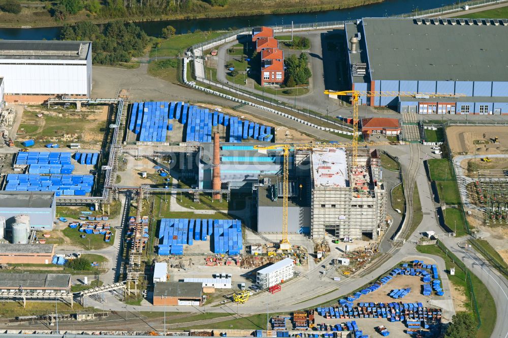 Rubenow aus der Vogelperspektive: Baustelle zum Neubau einer Zerlegehalle in Rubenow im Bundesland Mecklenburg-Vorpommern, Deutschland
