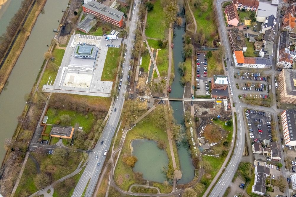 Luftbild Hamm - Baustelle zum Neubau und zur Erweiterung des Straßenverlaufes durch den Nordring-Park in Hamm im Bundesland Nordrhein-Westfalen, Deutschland