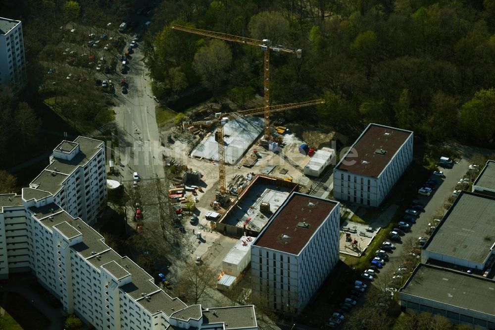 Berlin aus der Vogelperspektive: Baustelle zum Neubau zweier Wohnhäuser am Senftenberger Ring in Berlin, Deutschland
