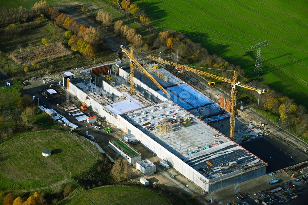 Lindenberg aus der Vogelperspektive: Baustelle zum Neubau Zwischenpumpwerk ZPW in Lindenberg im Bundesland Brandenburg, Deutschland