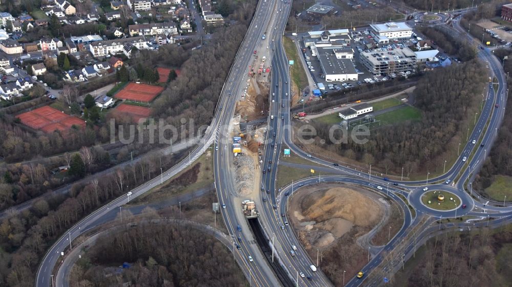 Bonn aus der Vogelperspektive: Baustelle zum Sanierung und Instandsetzung des Autobahn- Brückenbauwerk der BAB 562 in Ramersdorf im Bundesland Nordrhein-Westfalen, Deutschland