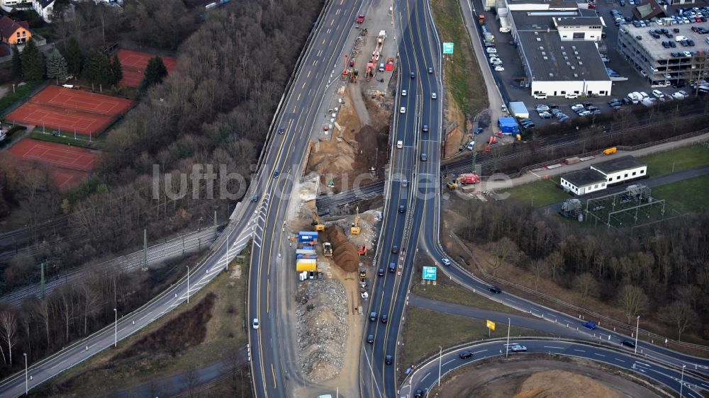 Luftbild Bonn - Baustelle zum Sanierung und Instandsetzung des Autobahn- Brückenbauwerk der BAB 562 in Ramersdorf im Bundesland Nordrhein-Westfalen, Deutschland