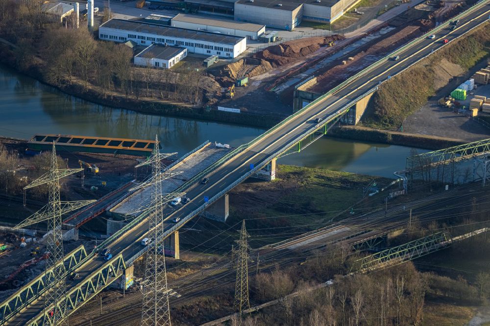 Herne von oben - Baustelle zum Sanierung und Instandsetzung des Autobahn- Brückenbauwerk in Herne im Bundesland Nordrhein-Westfalen, Deutschland