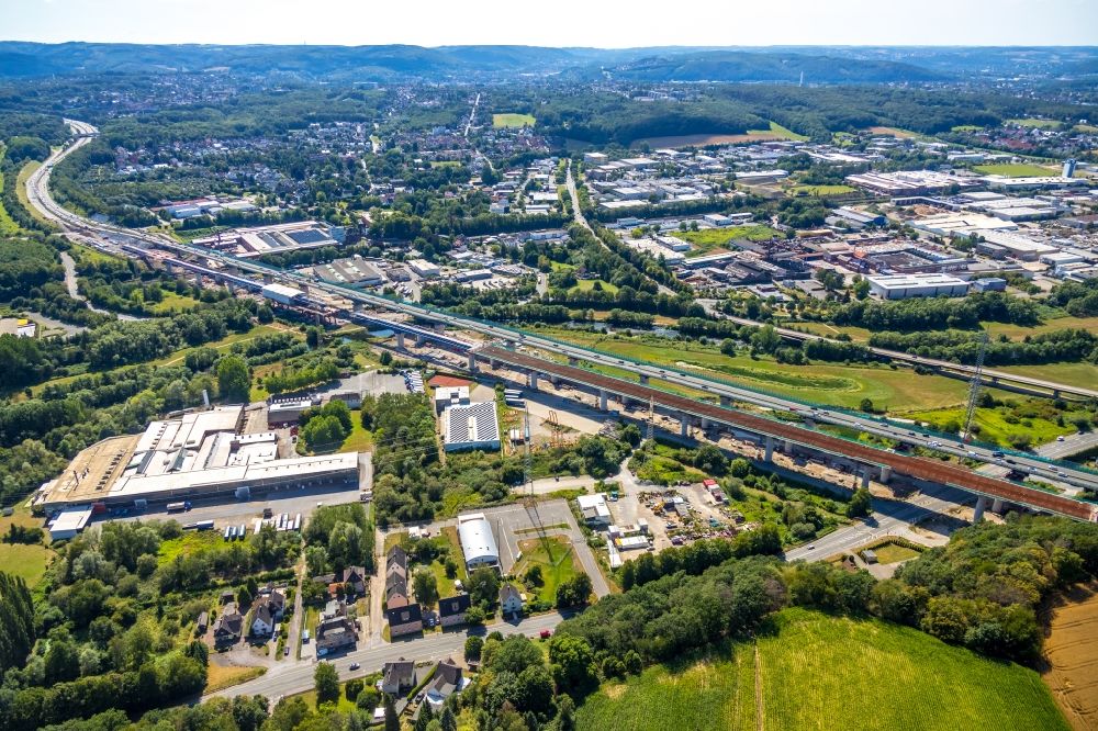 Hagen von oben - Baustelle zum Sanierung und Instandsetzung des Autobahn- Brückenbauwerk Lennetalbrücke der BAB A45 in Hagen im Bundesland Nordrhein-Westfalen, Deutschland