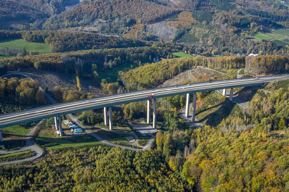 Luftbild Hagen - Baustelle zum Sanierung und Instandsetzung des Autobahn- Brückenbauwerk Talbrücke Kattenohl der BAB A45 in Hagen im Bundesland Nordrhein-Westfalen, Deutschland