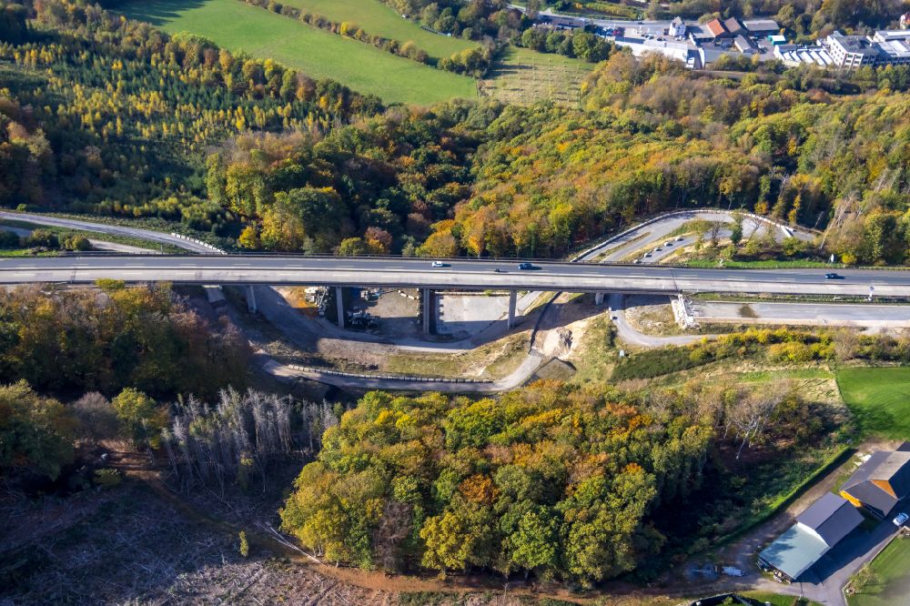 Hagen von oben - Baustelle zum Sanierung und Instandsetzung des Autobahn- Brückenbauwerk Talbrücke Kattenohl der BAB A45 in Hagen im Bundesland Nordrhein-Westfalen, Deutschland